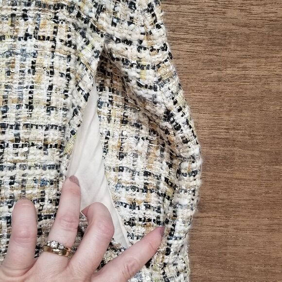 Ann Taylor LOFT Wmns Pencil Skirt Sz 4 Ivory Gold Tweed Pockets Academia Office - Picture 4 of 11